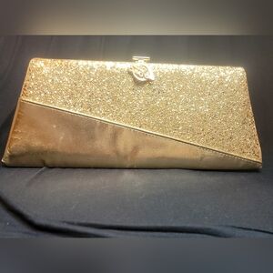 Vintage Gold Clutch Evening Bag With Jeweled Clasp